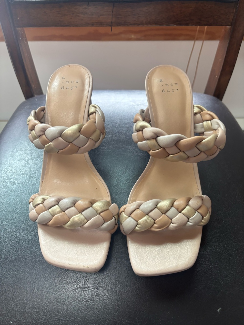 a new day Braided Double-Strap Heeled Sandal in Cream, Tan & Light Gold